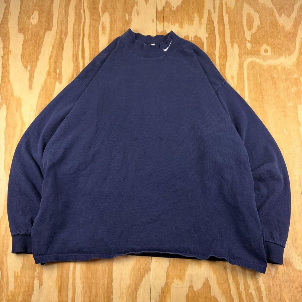 Vintage 90s Nike Mock Neck Long Sleeve Shirt – Navy Blue – Men’s XL